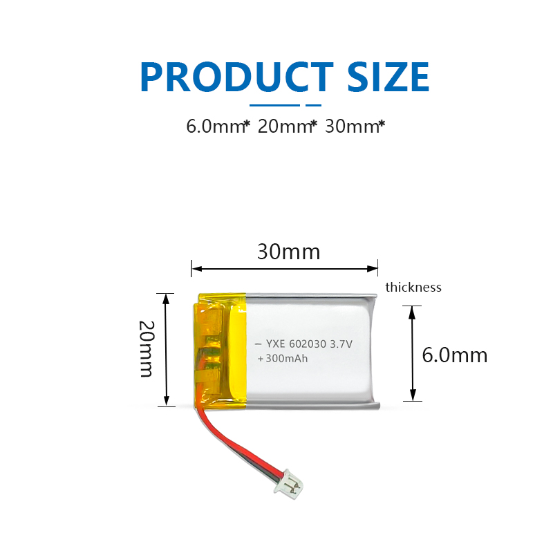 3.7 V Li-ion Battery 602030-300mah